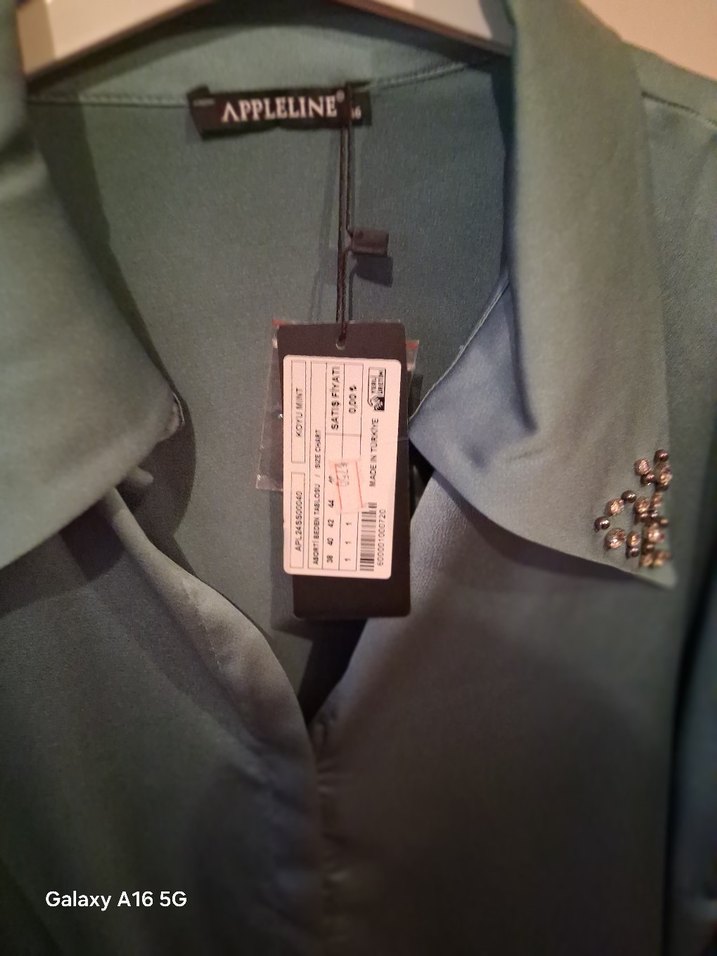 Turkuaz Düğmeli Uzun Kollu Kadın Gömlek - Görsel 5