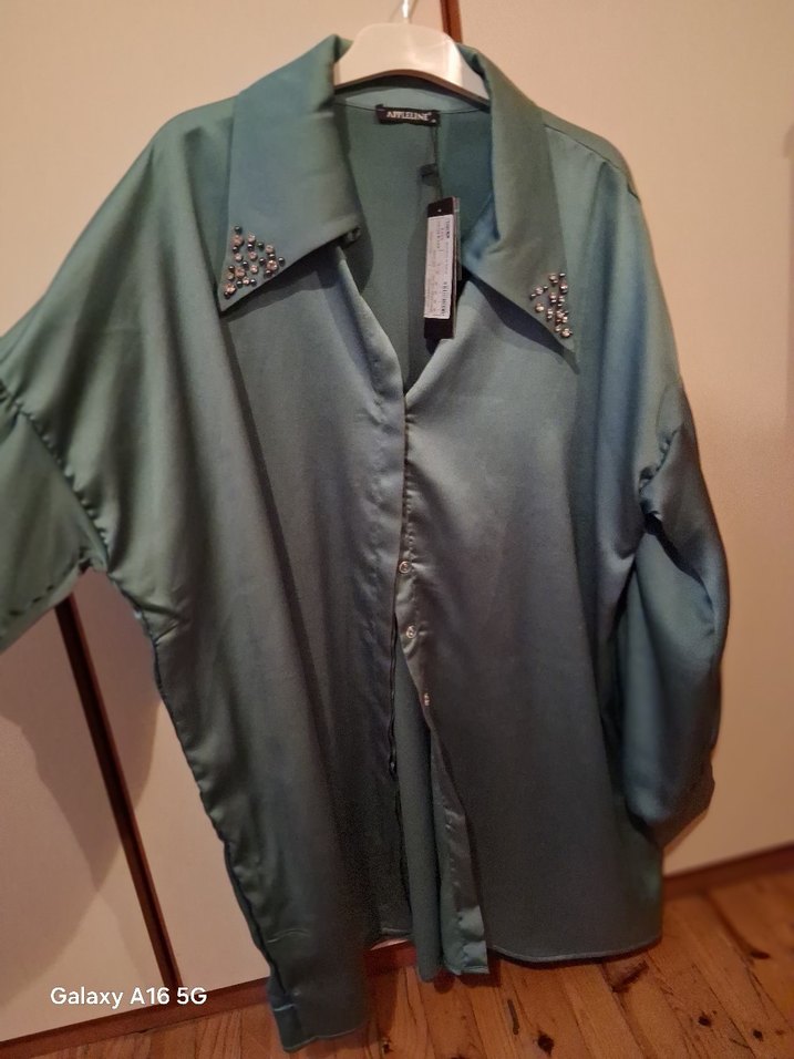 Turkuaz Düğmeli Uzun Kollu Kadın Gömlek - Görsel 4