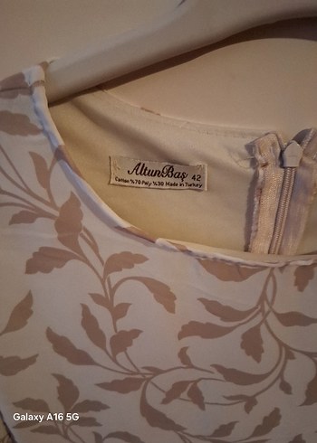 Bej Desenli Uzun Kollu Mini Keten Tunik - Görsel 3