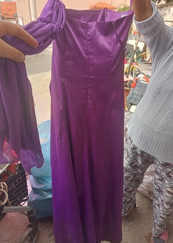 Mor Drapeli Uzun Abiye Elbise - Görsel 3