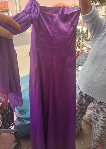 Mor Drapeli Uzun Abiye Elbise - Görsel 4