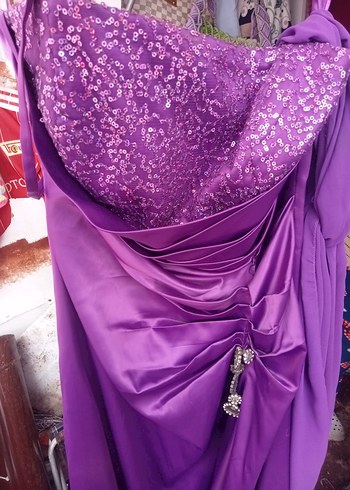 Mor Drapeli Uzun Abiye Elbise - Görsel 2