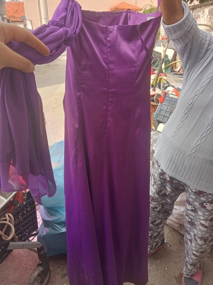 Mor Drapeli Uzun Abiye Elbise - Görsel 3