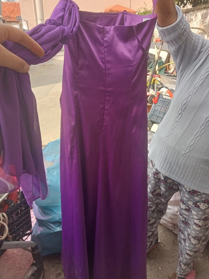 Mor Drapeli Uzun Abiye Elbise - Görsel 4