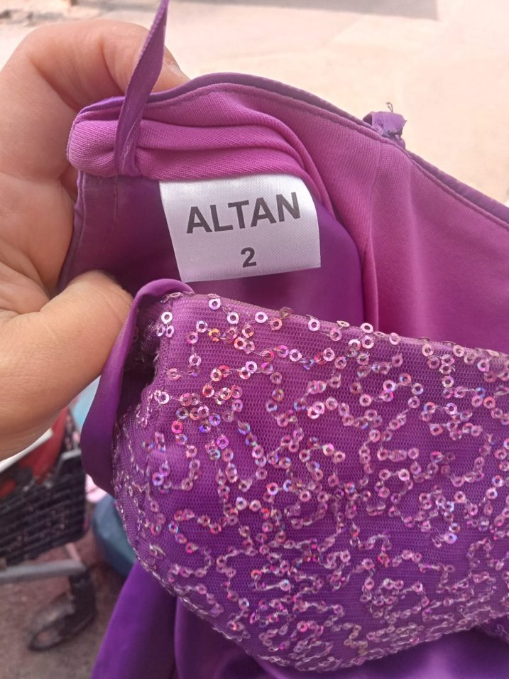 Mor Drapeli Uzun Abiye Elbise - Görsel 5