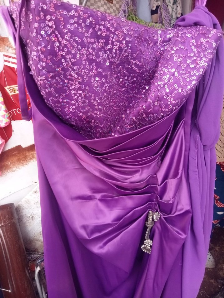 Mor Drapeli Uzun Abiye Elbise - Görsel 2