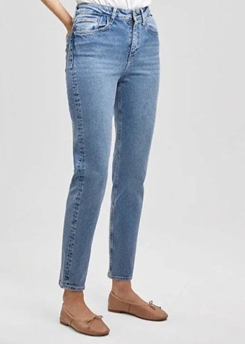 Düğmeli Mavi Kadın Denim Pantolon - Görsel 4