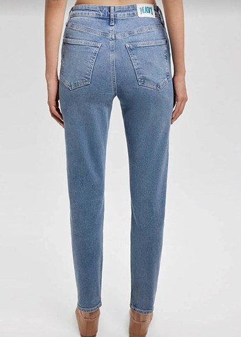 Düğmeli Mavi Kadın Denim Pantolon - Görsel 3