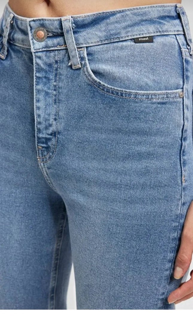 Düğmeli Mavi Kadın Denim Pantolon - Görsel 2