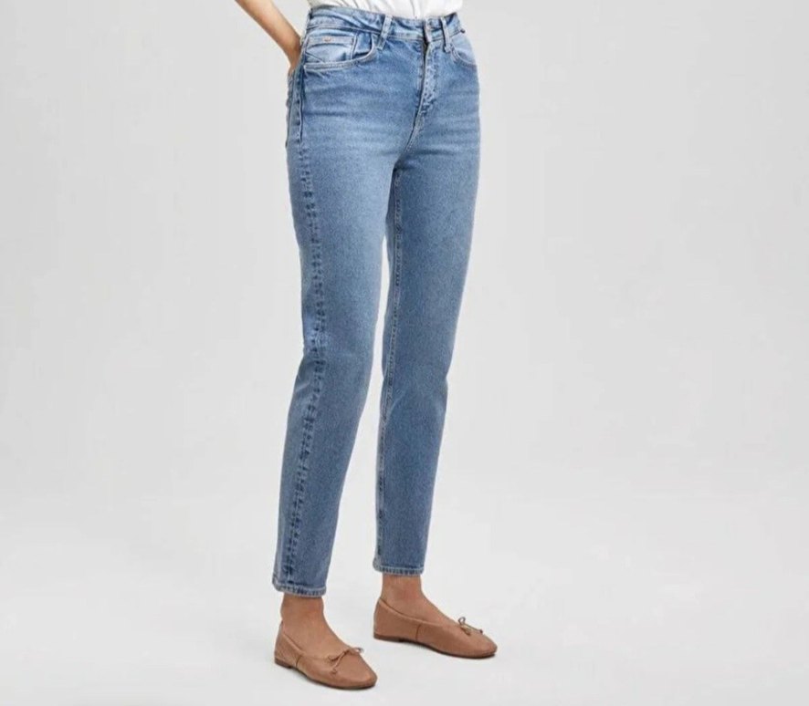 Düğmeli Mavi Kadın Denim Pantolon - Görsel 4