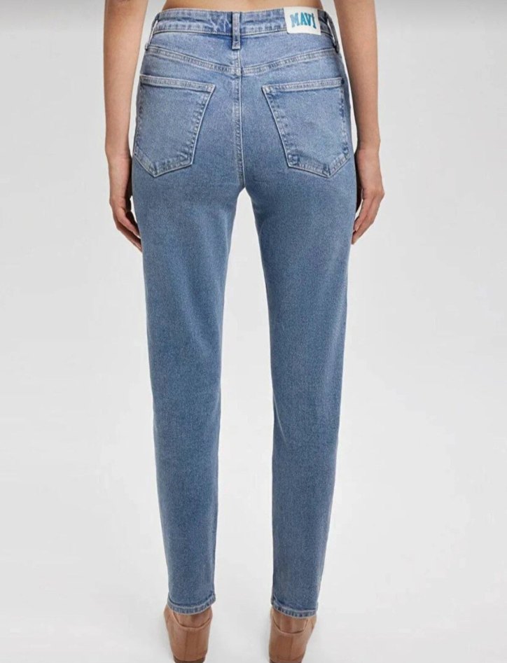 Düğmeli Mavi Kadın Denim Pantolon - Görsel 3