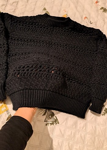 Siyah Örgü Kadın Kazak, Yuvarlak Yaka, Salaş - Görsel 3