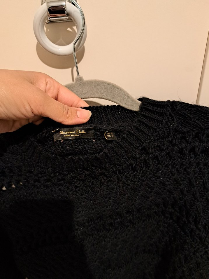 Siyah Örgü Kadın Kazak, Yuvarlak Yaka, Salaş - Görsel 2