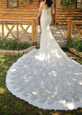 Straplez A Kesim Uzun Beyaz Gelinlik - Görsel 3