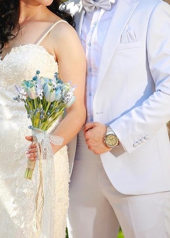 Straplez A Kesim Uzun Beyaz Gelinlik - Görsel 2