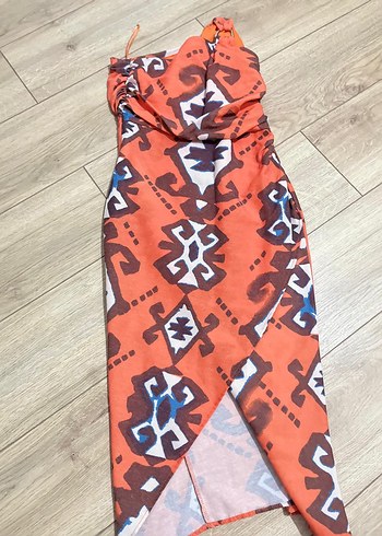 Renkli Straplez Bohem Uzun Elbise - Görsel 2