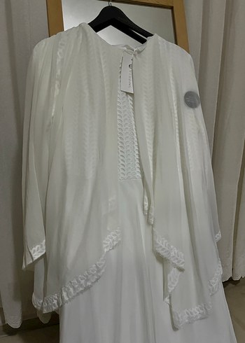 Uzun Kollu V Yaka Pilili Beyaz Kadın Elbise - Görsel 3