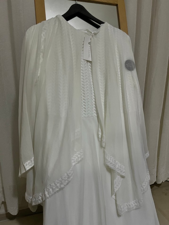 Uzun Kollu V Yaka Pilili Beyaz Kadın Elbise - Görsel 3