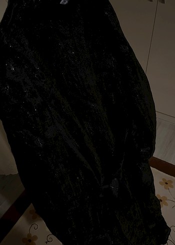 Siyah Uzun Kollu Gotik Yüksek Yaka Kadın Simli elbise - Görsel 2