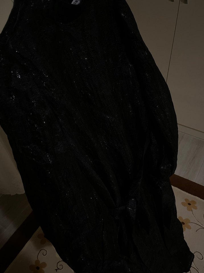 Siyah Uzun Kollu Gotik Yüksek Yaka Kadın Simli elbise - Görsel 2