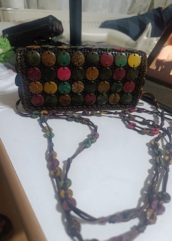 Çiçekli Boncuklu Örgü Bohem Çanta - Görsel 4