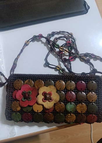 Çiçekli Boncuklu Örgü Bohem Çanta - Görsel 2