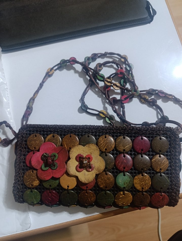 Çiçekli Boncuklu Örgü Bohem Çanta - Görsel 2