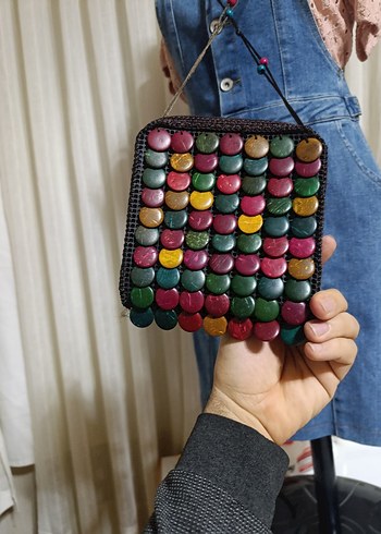 Renkli Boncuklu Bohem Örgü Kadın Çanta - Görsel 6