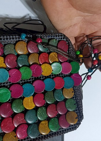 Renkli Boncuklu Bohem Örgü Kadın Çanta - Görsel 5