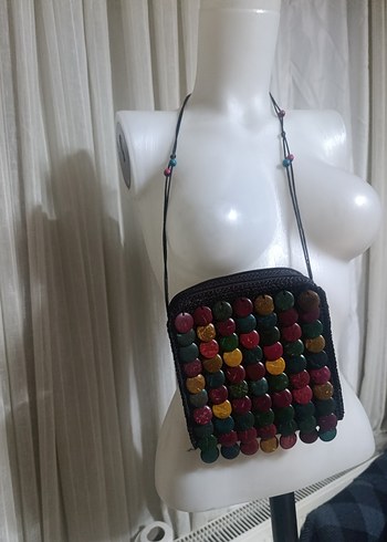 Renkli Boncuklu Bohem Örgü Kadın Çanta - Görsel 2