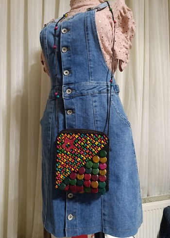 Renkli Boncuklu Bohem Örgü Kadın Çanta - Görsel 7