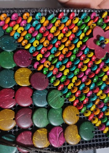 Renkli Boncuklu Bohem Örgü Kadın Çanta - Görsel 4