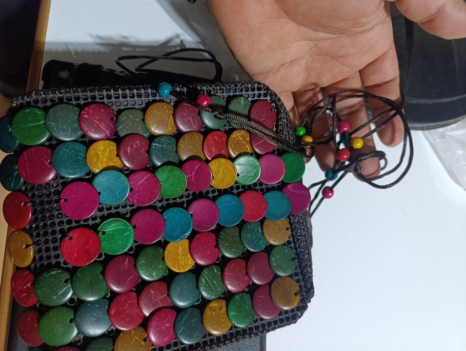 Renkli Boncuklu Bohem Örgü Kadın Çanta - Görsel 5