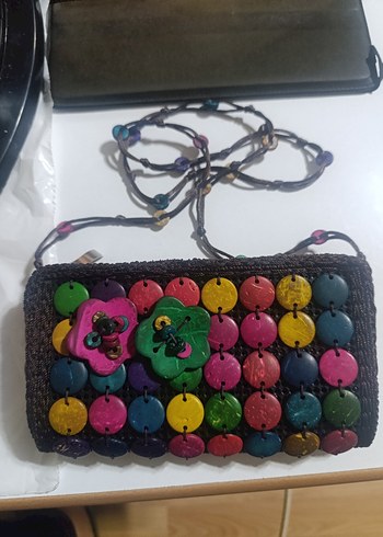 Renkli Boncuklu Örgü Bohem Kadın Çanta - Görsel 2