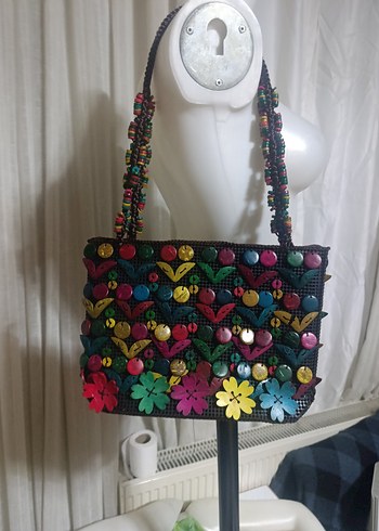 Renkli Boncuklu Bohem Çiçekli Kadın Çanta - Görsel 4