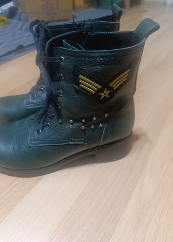 Yeşil Deri Rock Punk Tokalı Deri Botlar - Görsel 3