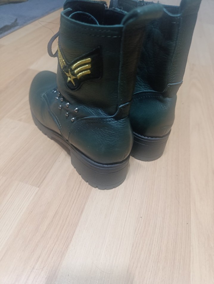 Yeşil Deri Rock Punk Tokalı Deri Botlar - Görsel 4