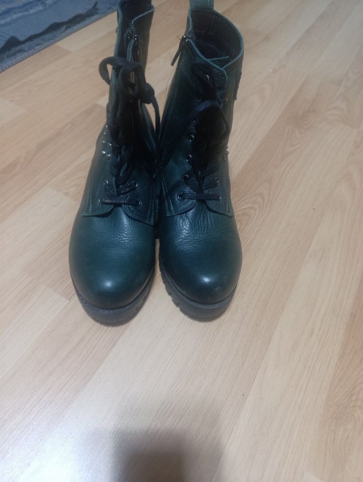 Yeşil Deri Rock Punk Tokalı Deri Botlar - Görsel 2