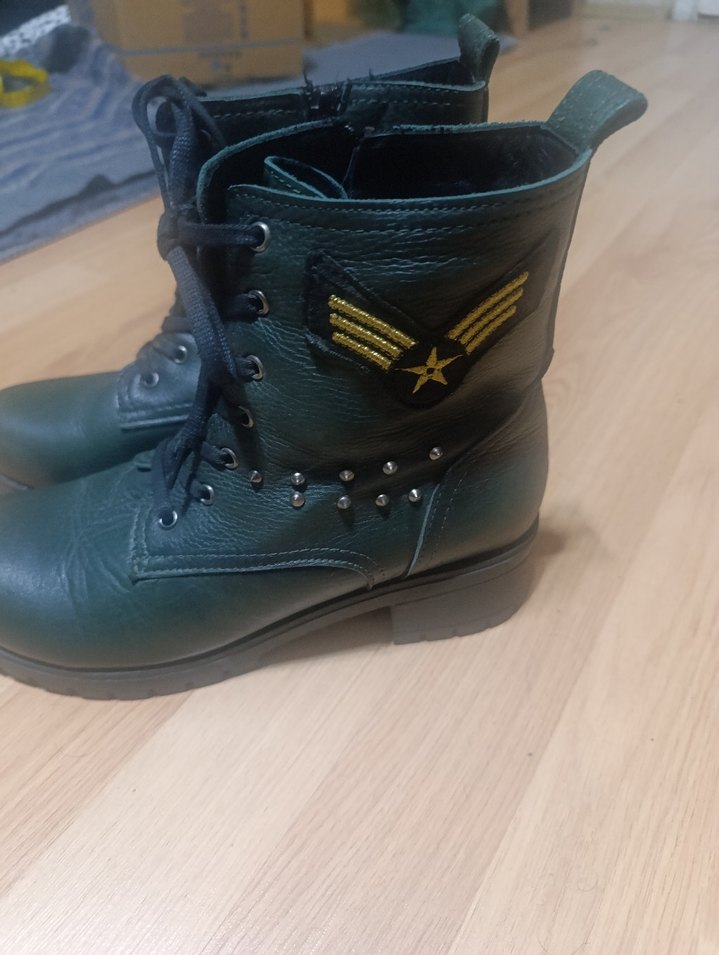 Yeşil Deri Rock Punk Tokalı Deri Botlar - Görsel 3