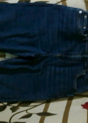 Lacivert Kemerli belinde lastikvar Pantolon kot jeans likrali - Görsel 2