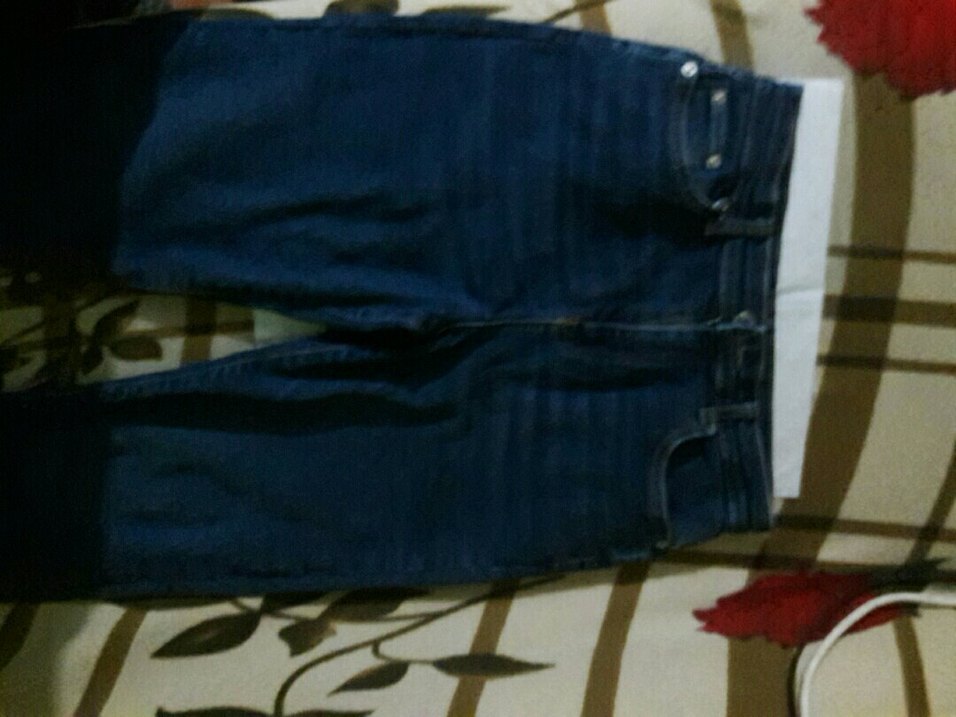 Lacivert Kemerli belinde lastikvar Pantolon kot jeans likrali - Görsel 3