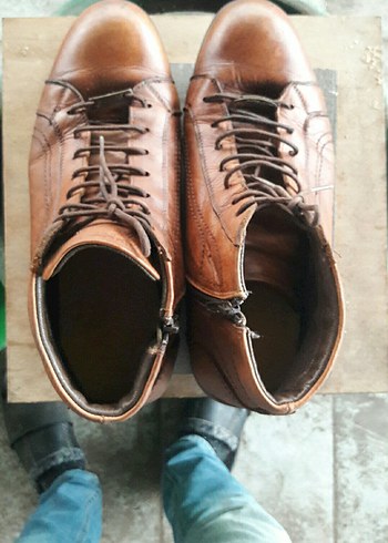 Kahverengi Deri Erkek Biker Bot - Görsel 2