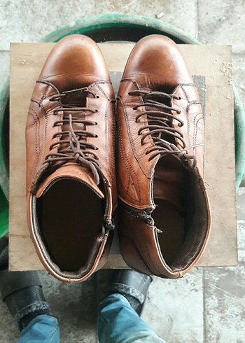 Kahverengi Deri Erkek Biker Bot - Görsel 3