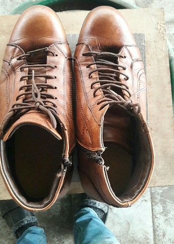 Kahverengi Deri Erkek Biker Bot - Görsel 5