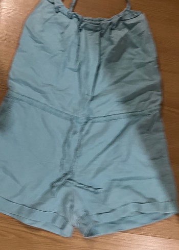 Mavi Keten Askılı Tulum - Görsel 2