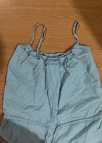 Mavi Keten Askılı Tulum - Görsel 4