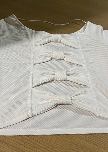 Kız Çocuk Beyaz Kısa Kollu Fiyonklu Tişört - Görsel 2