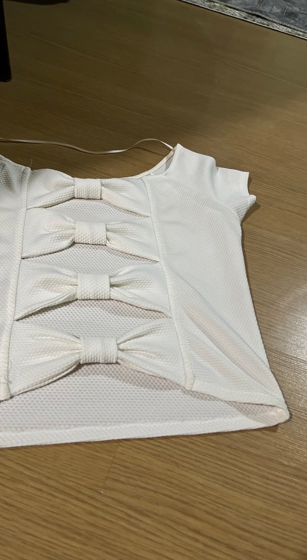 Kız Çocuk Beyaz Kısa Kollu Fiyonklu Tişört - Görsel 3