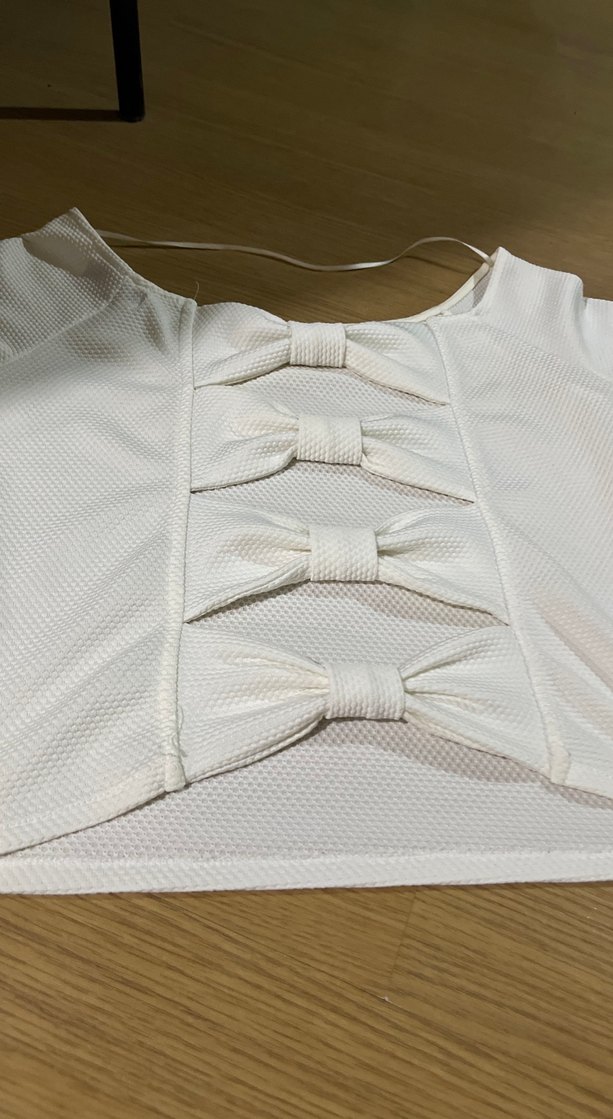 Kız Çocuk Beyaz Kısa Kollu Fiyonklu Tişört - Görsel 2