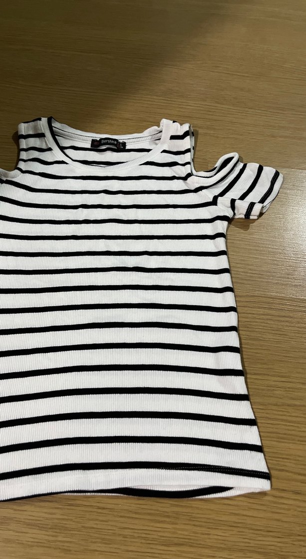 Kız Çocuk Siyah Beyaz Çizgili Kısa Kollu Tişört - Görsel 3